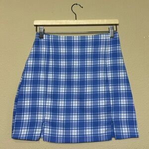 Love on a Hanger skirt women 7 A-line plaid pencil mini skirt blue